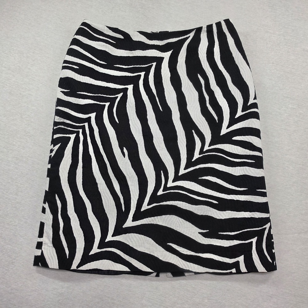 Talbots Zebra Print Pencil Skirt Size 4 Black White Textured Cotton Lined Vent